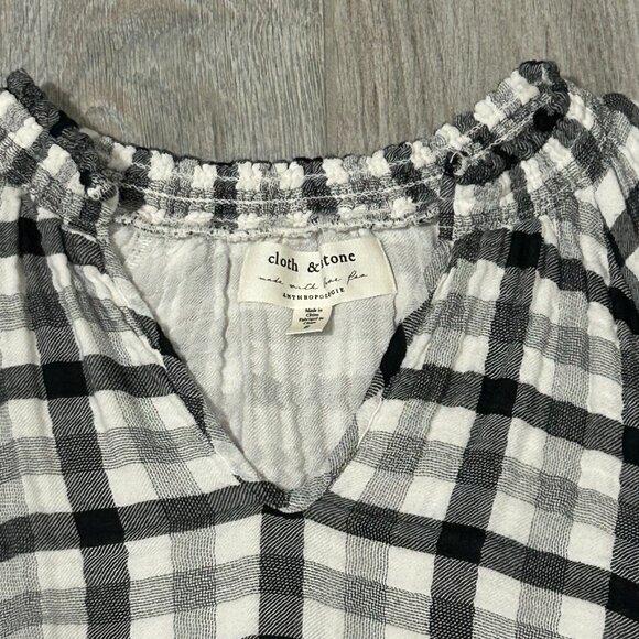 Women's Cloth & Stone Anthropologie Black/White Checked Cropped Top - SMALL - Picture 5 of 13